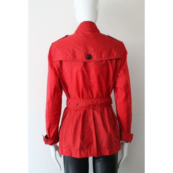 Burberry Brit Military Red Nylon Belted Double Breasted Trench Jacket Size 6 - Picture 6 of 14